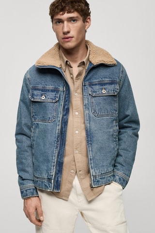 Blouson en jean détails imitation mouton retourné - Bleu