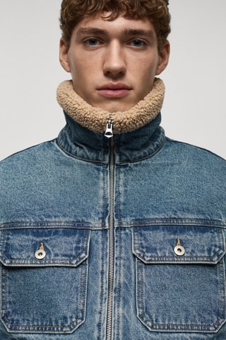 Blouson en jean détails imitation mouton retourné - Bleu