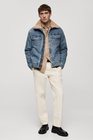 Blouson en jean détails imitation mouton retourné - Bleu