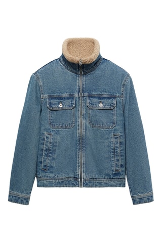 Blouson en jean détails imitation mouton retourné - Bleu