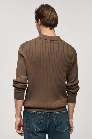Pull-over polo maille fine côtelée - Gris