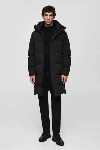 Anorak long imperméable à rembourrage en duvet et plumes - Noir