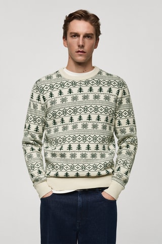 Pull-over maille imprimé de Noël - Blanc cassé