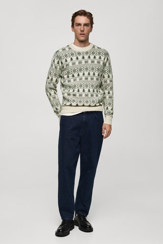 Pull-over maille imprimé de Noël - Blanc cassé