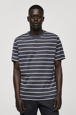 T-shirt coton à rayures - Bleu marine