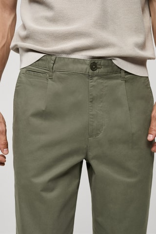 Pantalon regular fit coton pinces - Vert