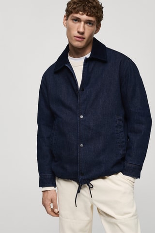 Veste en jean col velours côtelé - Bleu