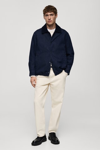 Veste en jean col velours côtelé - Bleu