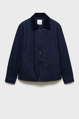 Veste en jean col velours côtelé - Bleu