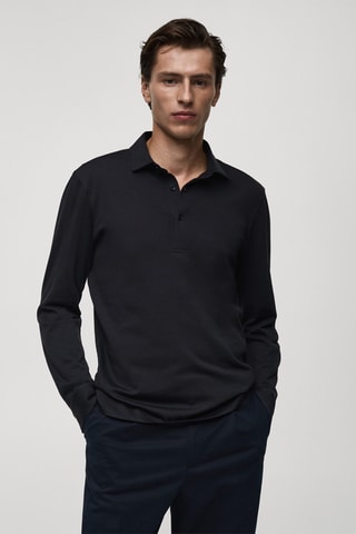 Polo laine regular-fit - Bleu marine