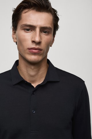 Polo laine regular-fit - Bleu marine