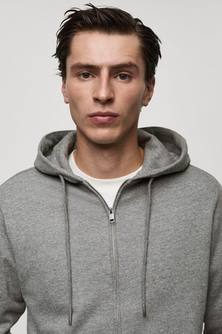 Sweat-shirt coton zippé capuche - Gris chiné
