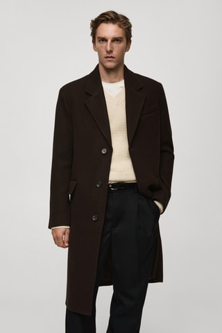 Manteau long laine relaxed-fit - Chocolat
