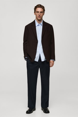 Veste laine recyclée regular-fit - Marron