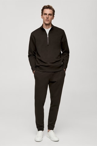 Sweat-shirt coton col zippé - Chocolat