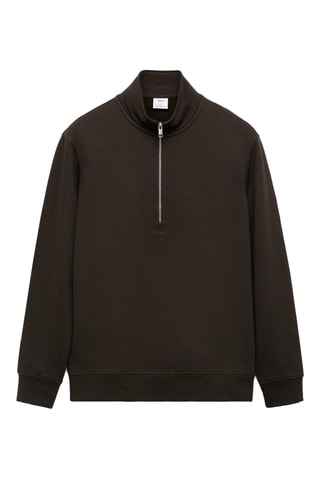 Sweat-shirt coton col zippé - Chocolat
