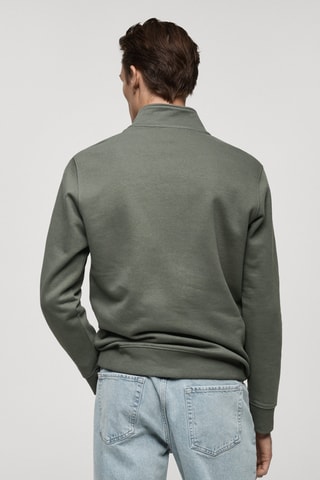 Sweat-shirt coton col zippé - Vert