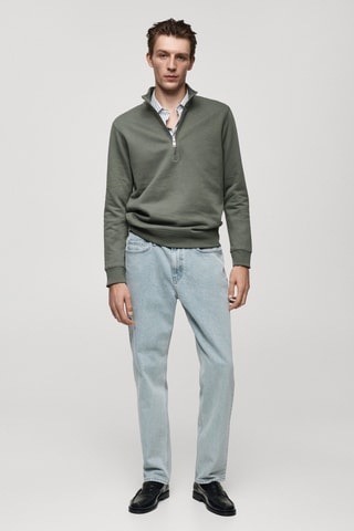 Sweat-shirt coton col zippé - Vert