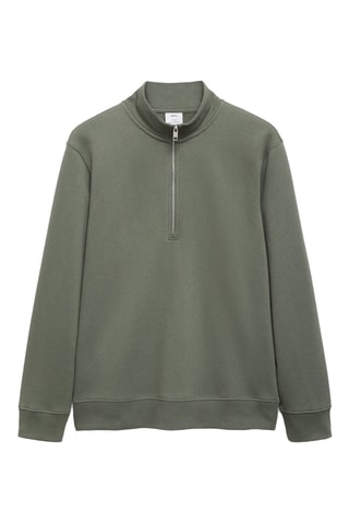 Sweat-shirt coton col zippé - Vert