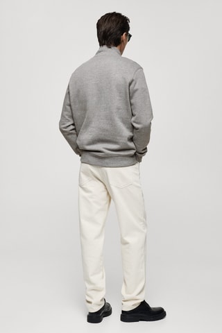 Sweat-shirt coton col zippé - Gris chiné