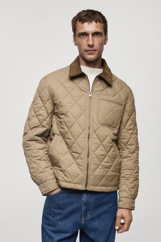 Quilted jacket with corduroy collar - Beige