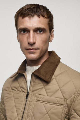 Quilted jacket with corduroy collar - Beige