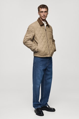 Quilted jacket with corduroy collar - Beige