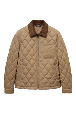 Quilted jacket with corduroy collar - Beige