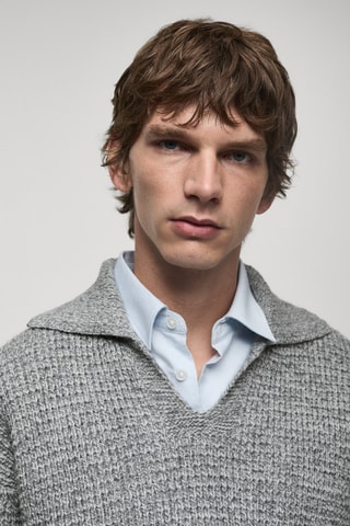 Pull-over col polo torsades - Gris chiné