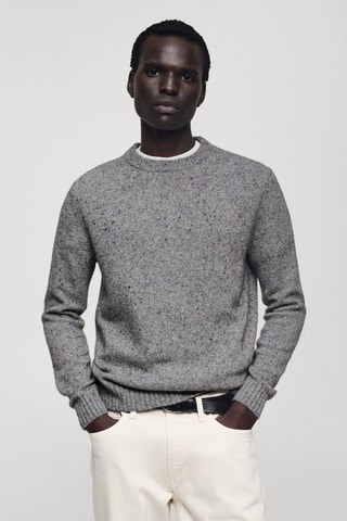 Pull-over maille laine chinée - Gris chiné