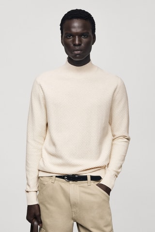 Pull-over coton structuré col montant - Sable