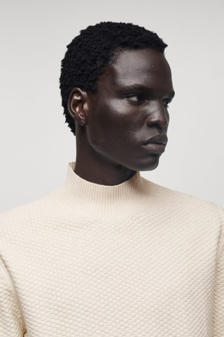 Pull-over coton structuré col montant - Sable