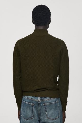 Pull-over coton structuré col montant - Kaki