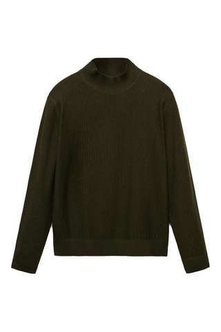 Pull-over coton structuré col montant - Kaki