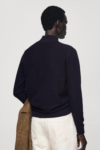 Pull-over coton structuré col montant - Bleu marine