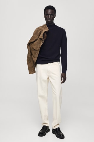Pull-over coton structuré col montant - Bleu marine