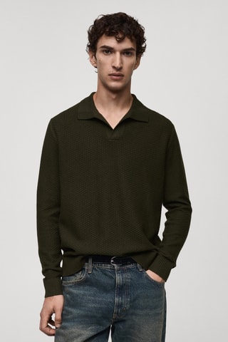 Pull-over polo structuré coton mélangé - Kaki