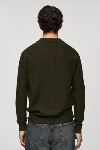 Pull-over polo structuré coton mélangé - Kaki