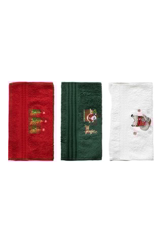 3 serviettes invité - Rouge et vert - 30 x 50 cm