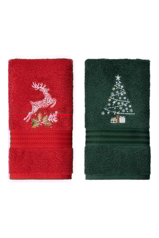 2 serviettes de toilette - Vert et rouge - 50 x 90 cm