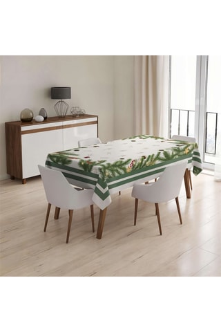 Toalha de mesa retangular - Branco e verde-escuro - 160 x 220 cm