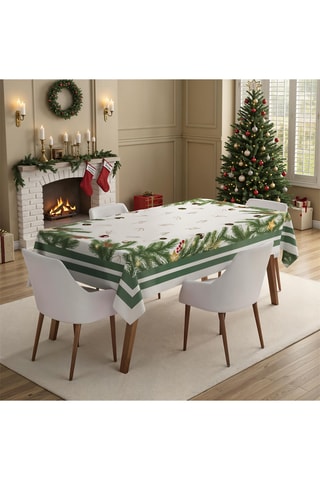 Toalha de mesa retangular - Branco e verde-escuro - 160 x 220 cm