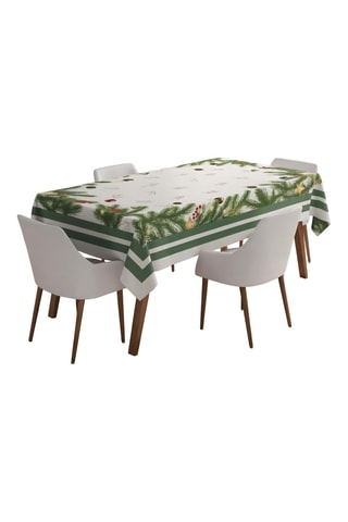 Toalha de mesa retangular - Branco e verde-escuro - 160 x 220 cm