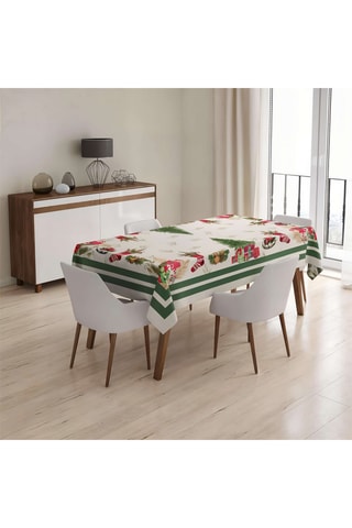 Toalha de mesa retangular - Branco e verde-escuro - 160 x 220 cm