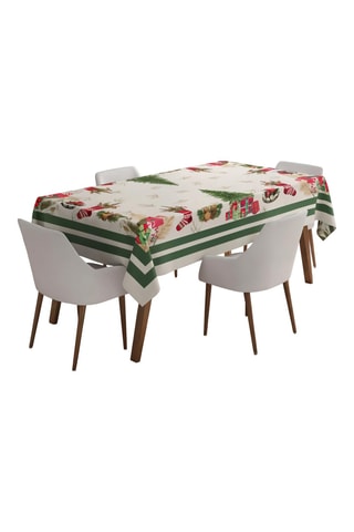 Toalha de mesa retangular - Branco e verde-escuro - 160 x 220 cm