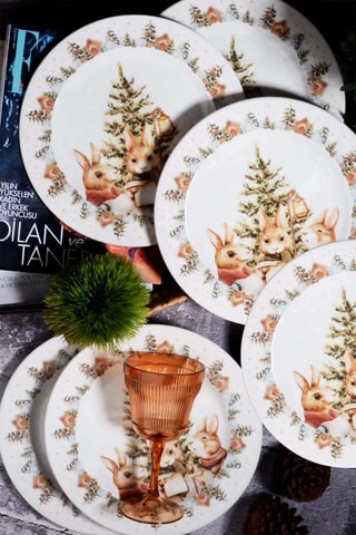 6 pratos rasos em porcelana - 20 cm
