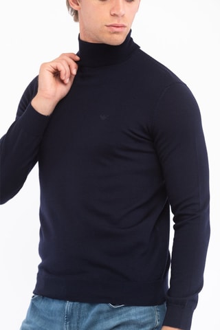 Pull en laine vierge - Bleu foncé - Emporio Armani