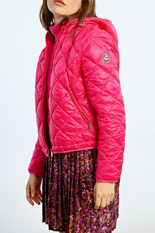 Gewatteerde jas met capuchon - Fuchsia