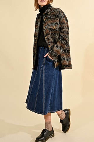 Jupe midi en jean taille haute - Bleu