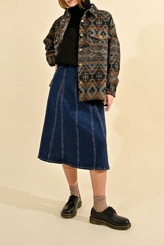 Jupe midi en jean taille haute - Bleu
